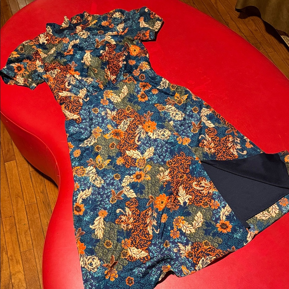 Julia Jordan Blue and Orange Floral Long Sleeve Dress 1 of 2